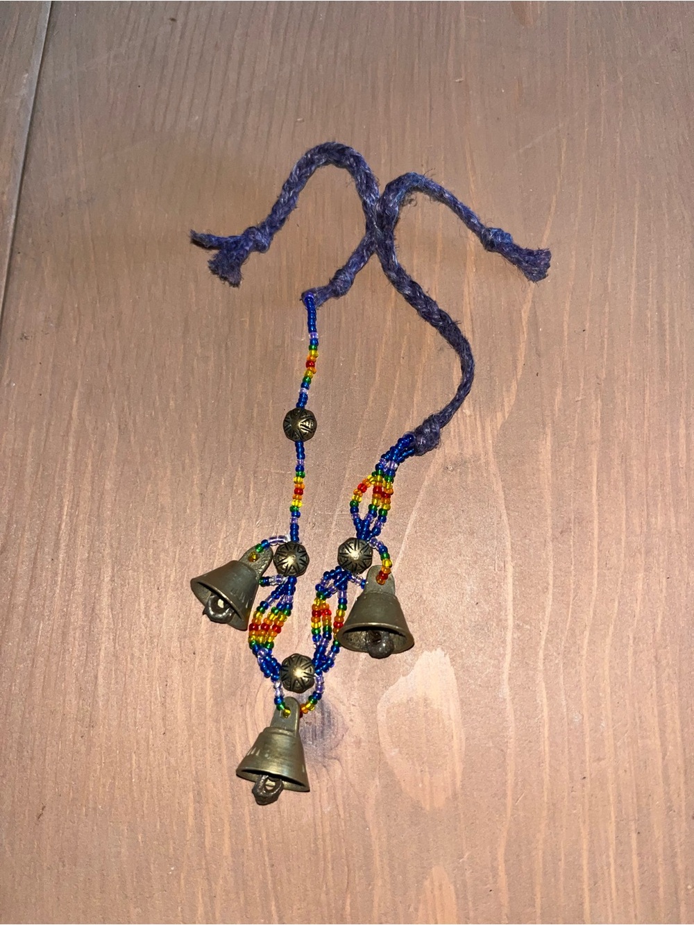 Anklet with brass bells handmade rainbow beaded vintage bohemian hippy ooak 90’s